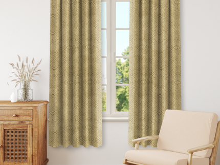 Yellow Colour Geometric Pattern Suede Readymade Curtain