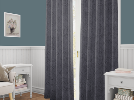 Medium Grey Colour Geometric Pattern Suede Readymade Curtain