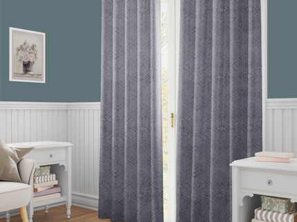 Stone Grey Colour Geometric Pattern Suede Readymade Curtain