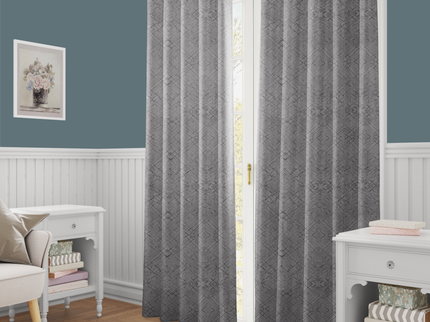 Beige Grey Colour Geometric Pattern Suede Readymade Curtain
