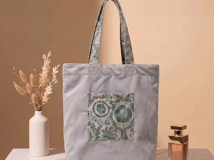 Unisex Grey Velvet Flock Fabric Tote Bag with Front Pocket