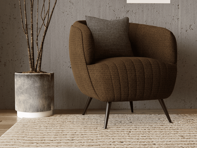 Medium Brown Colour Textured Velvet Flock Easy Clean Sofa, Chair and Curtain Fabric