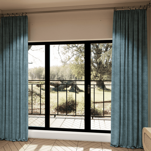 Aqua Green Colour Geometric Pattern Suede Sofa, Chair and Curtain Fabric