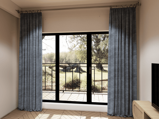 Blue Grey Colour Geometric Pattern Suede Sofa, Chair and Curtain Fabric