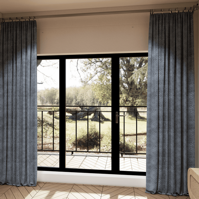 Blue Grey Colour Geometric Pattern Suede Sofa, Chair and Curtain Fabric