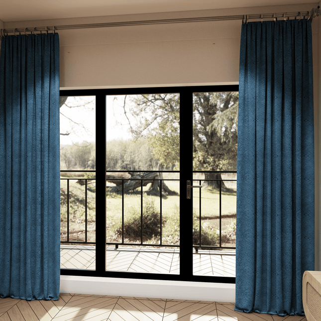 Teal Blue Colour Geometric Pattern Suede Sofa, Chair and Curtain Fabric
