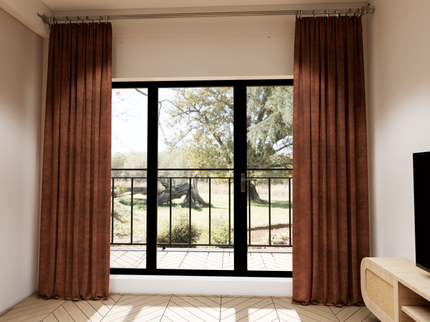 Rust Brown Colour Geometric Pattern Suede Sofa, Chair and Curtain Fabric