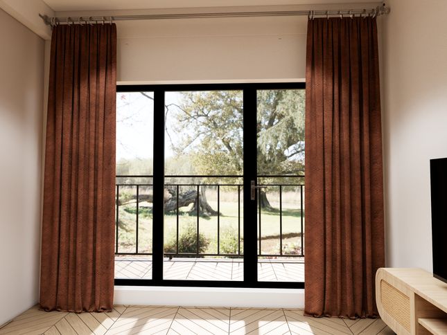 Rust Brown Colour Geometric Pattern Suede Sofa, Chair and Curtain Fabric
