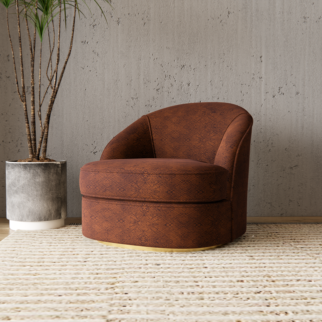 Rust Brown Colour Geometric Pattern Suede Sofa, Chair and Curtain Fabric