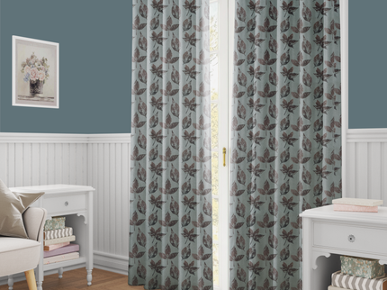 Brown and Dark Brown Colour Leaves Pattern Velvet Readymade Curtain