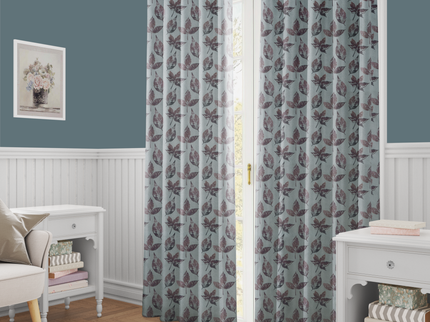 Dusty mauve and Brown Colour Leaves Pattern Velvet Readymade Curtain