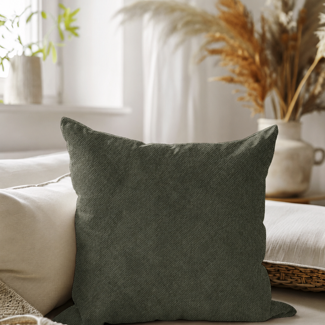 Olive Green Colour Textured Velvet Flock Readymade cushion cover