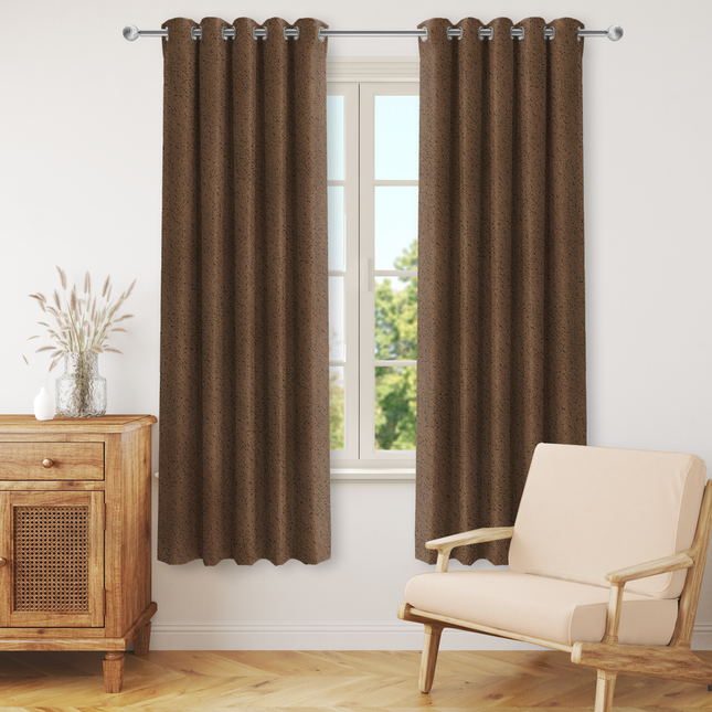 Olive Brown Colour Textured Suede Readymade Curtain