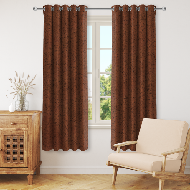 Rust Brown Colour Textured Suede Readymade Curtain