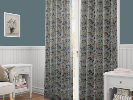 Brown and Soft Olive Colour Floral and Leaves Pattern Velvet Readymade Curtain
