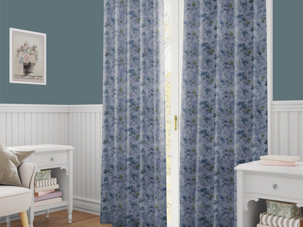 Violet and Indigo Colour Floral and Leaves Pattern Velvet Readymade Curtain