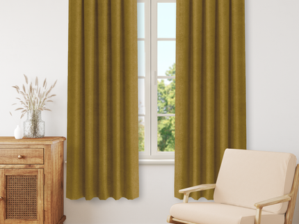 Mustard Yellow Colour Textured Velvet Readymade Curtain
