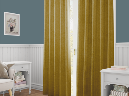 Mustard Yellow Colour Textured Velvet Readymade Curtain