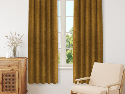 Dark Yellow Colour Textured Velvet Flock Readymade Curtain