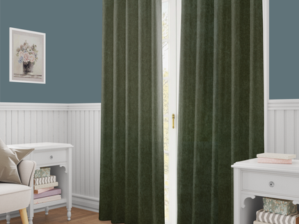 Olive Green Colour Textured Velvet Flock Readymade Curtain