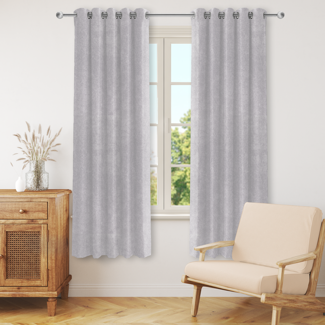 Light Cream Colour Textured Velvet Flock Readymade Curtain