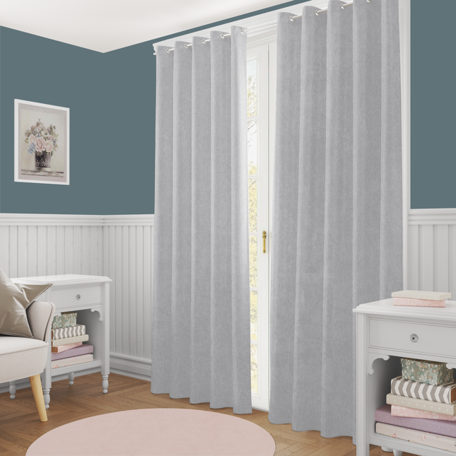 Light Cream Colour Textured Velvet Flock Readymade Curtain