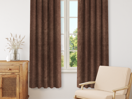 Mocha Brown Colour Textured Velvet Flock Readymade Curtain