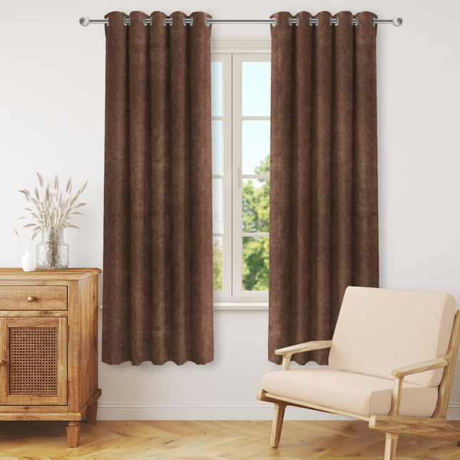 Mocha Brown Colour Textured Velvet Flock Readymade Curtain