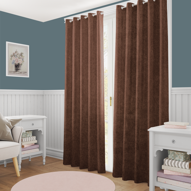 Mocha Brown Colour Textured Velvet Flock Readymade Curtain