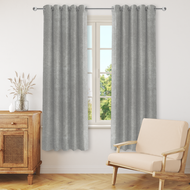 Light Beige Taupe Colour Textured Velvet Flock Readymade Curtain