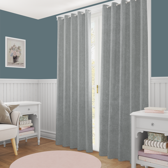 Light Beige Taupe Colour Textured Velvet Flock Readymade Curtain