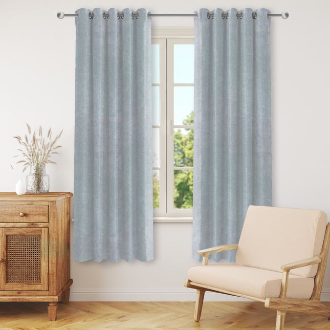 Light Grey Beige Colour Textured Velvet Flock Readymade Curtain