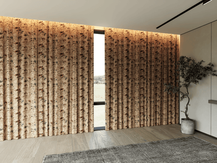 Dusty Rose and Brown Colour Floral and Leaves Pattern Velvet Curtain Fabric printed
