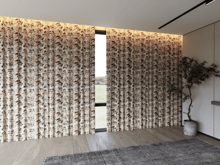 Dusty Rose and Blue Colour Floral and Leaves Pattern Velvet Curtain Fabric printed