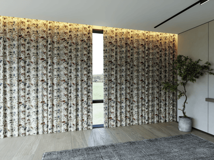 Brown and Soft Olive Colour Floral and Leaves Pattern Velvet Curtain Fabric printed