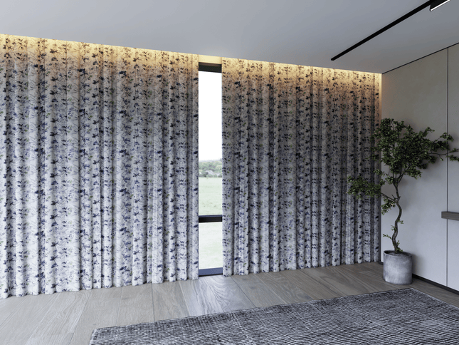 Violet and Indigo Colour Floral and Leaves Pattern Velvet Curtain Fabric printed