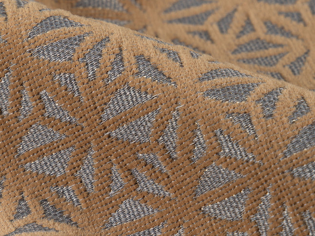 Brown colour geometric floral pattern velvet flock Easy Clean sofa, chair and curtain fabrics (Dual side)