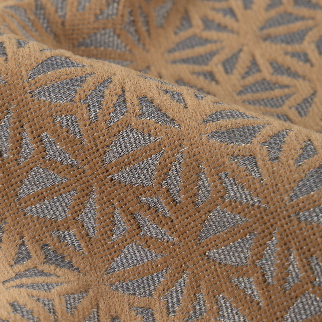 Brown colour geometric floral pattern velvet flock Easy Clean sofa, chair and curtain fabrics (Dual side)