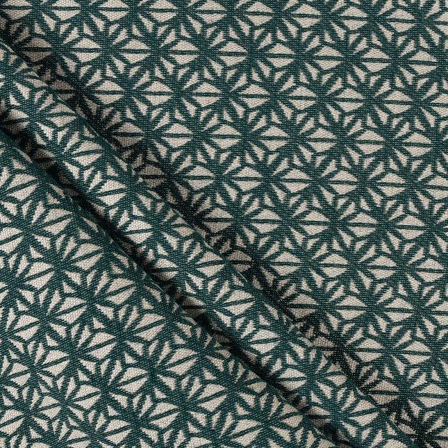 Teal green colour geometric floral pattern velvet flock Easy Clean sofa, chair and curtain fabrics (Dual side)