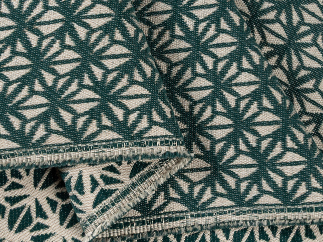 Teal green colour geometric floral pattern velvet flock Easy Clean sofa, chair and curtain fabrics (Dual side)