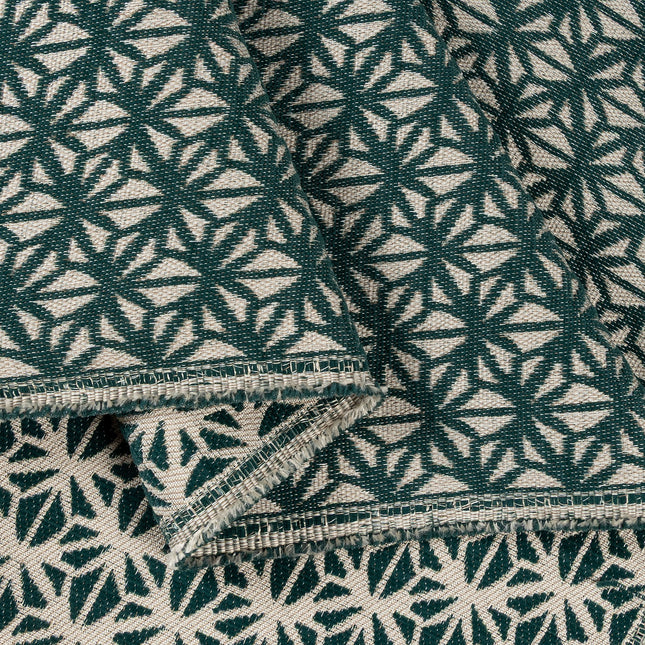 Teal green colour geometric floral pattern velvet flock Easy Clean sofa, chair and curtain fabrics (Dual side)