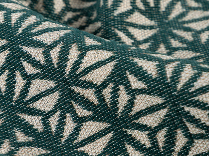 Teal green colour geometric floral pattern velvet flock readymade curtain