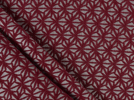 Wine colour geometric floral pattern velvet flock Easy Clean sofa, chair and curtain fabrics (Dual side)