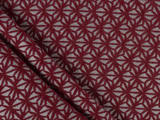Wine colour geometric floral pattern velvet flock Easy Clean sofa, chair and curtain fabrics (Dual side)