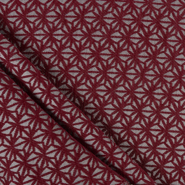Wine colour geometric floral pattern velvet flock Easy Clean sofa, chair and curtain fabrics (Dual side)
