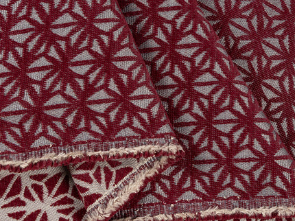Wine colour geometric floral pattern velvet flock Easy Clean sofa, chair and curtain fabrics (Dual side)