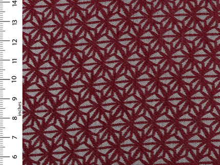 Wine colour geometric floral pattern velvet flock Easy Clean sofa, chair and curtain fabrics (Dual side)