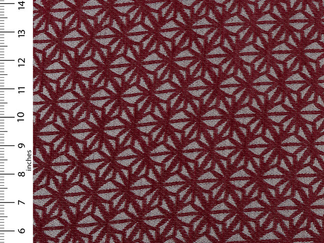 Wine colour geometric floral pattern velvet flock Easy Clean sofa, chair and curtain fabrics (Dual side)