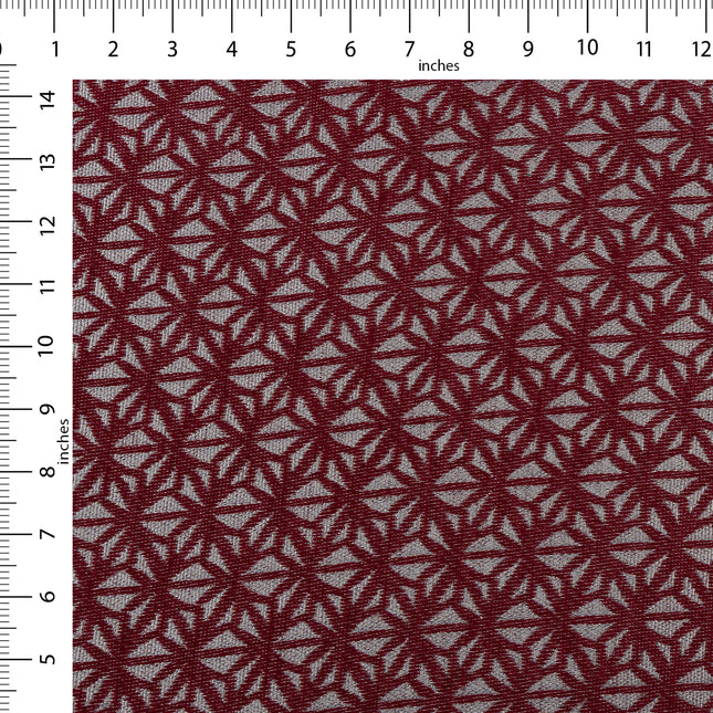 Wine colour geometric floral pattern velvet flock Easy Clean sofa, chair and curtain fabrics (Dual side)