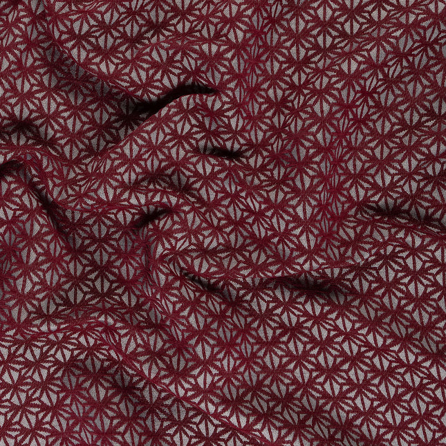 Wine colour geometric floral pattern velvet flock Easy Clean sofa, chair and curtain fabrics (Dual side)